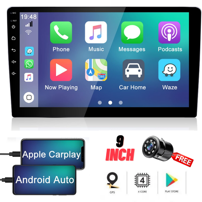Car Stereo Universal 1 DIN 9 HD, CarPlay, Android Auto