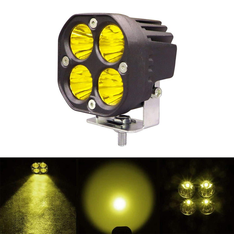 4 LED Fog Light Super Bright Spot Flood Beam Driving Lamp for Motorcycle Cars Bikes & SUV (40W, Yellow Light, 1 Pcs)