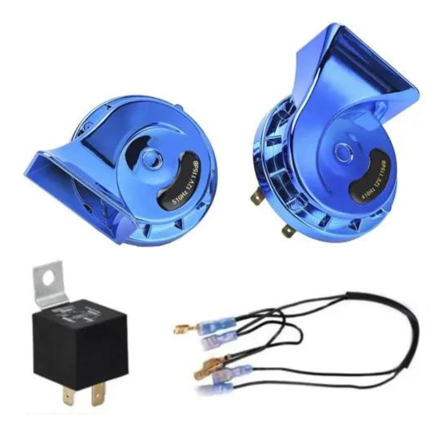 Blue Windtone Horn 2 Pcs With Relay And Wiring Universal Loud 400DB 12V Electric Snail Horn