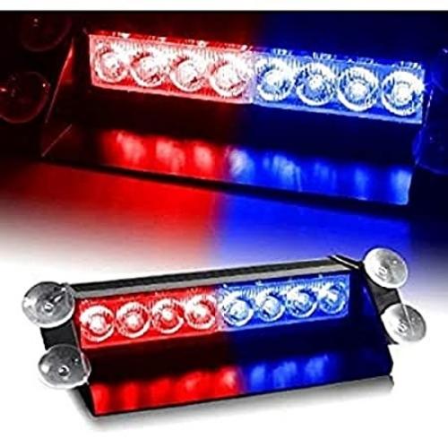 High Performance Universal Waterproof Red/Blue 8-LED DC 12V Car Dashboard Strobe Flash Police Light 5 Modes For All Cars