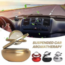 Metal Car Double Loop Solar Fragrance Double Ring with Glass Ball Rotating Car Aromatherapy (Golden)