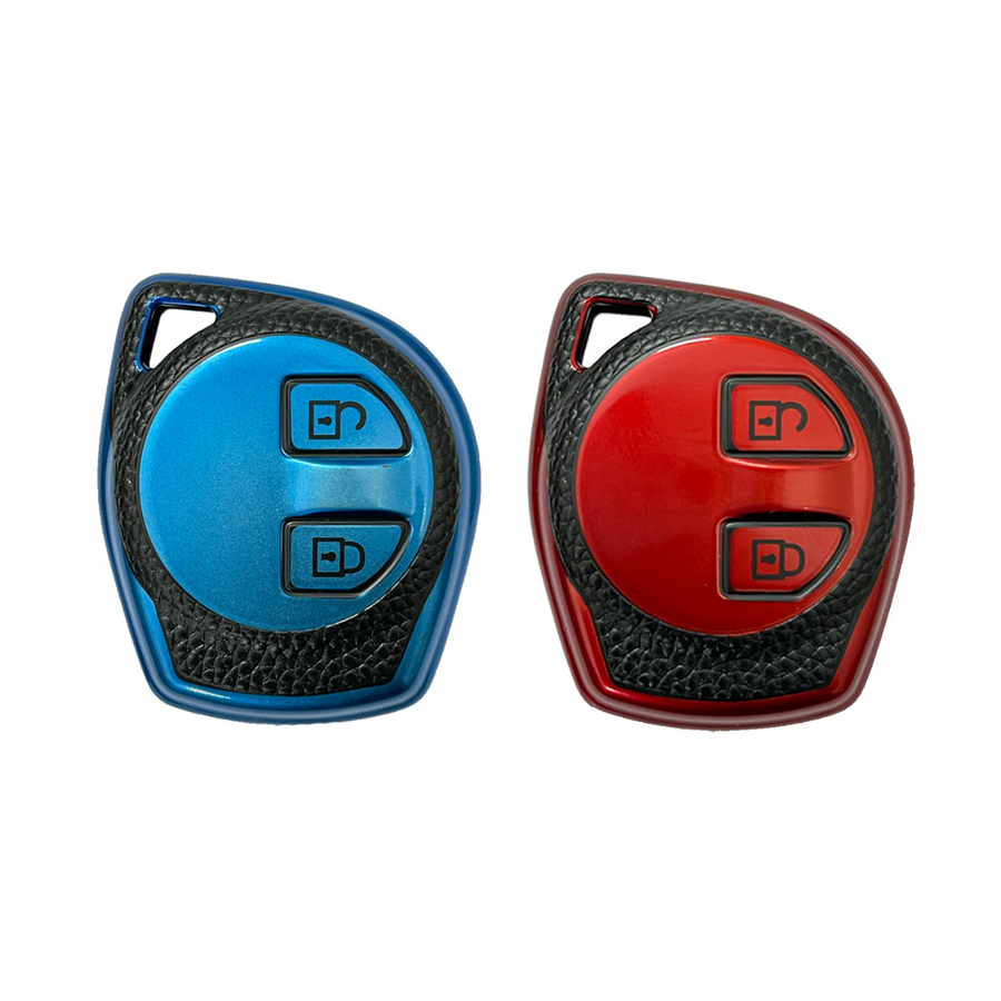 TPU Key Cover Compitable with Swift | baleno | Ertiga | Wagonr | Celerio | Swift Dzire | Alto | Eeco | Brezza | S Presso | Ignis | K10 2 Button Remote Key (Black/Blue & Black/Red Carbon 2 pc)